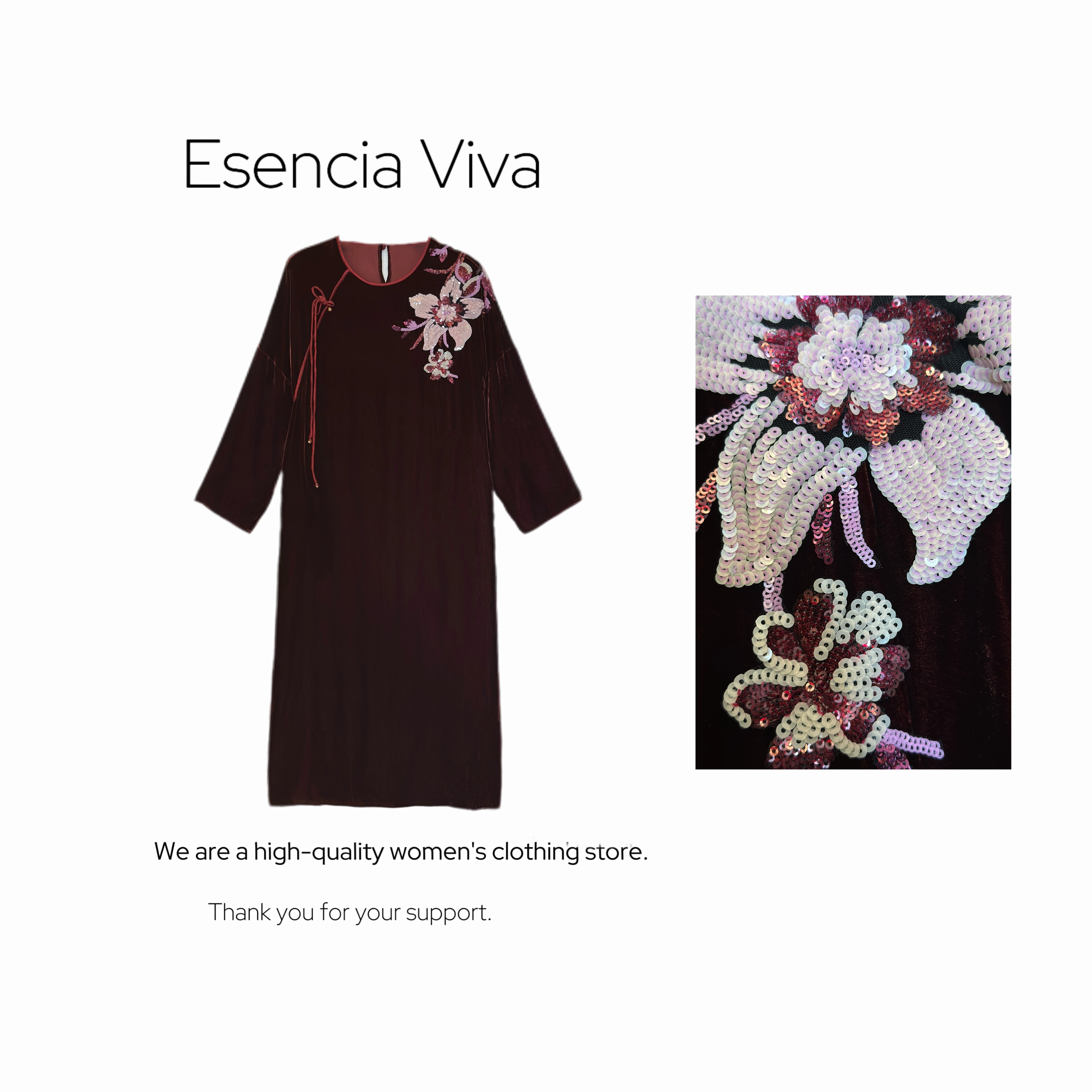 EV.【红颜花韵】100%桑蚕丝简约显瘦百搭连衣裙EVQZ0321