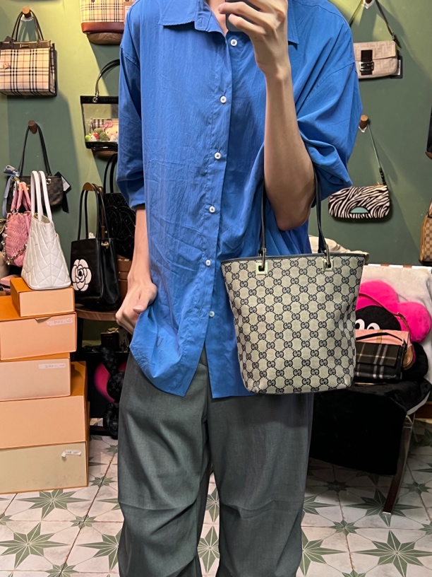 95新 GUCCI/古驰 H1267黄色老花手提袋轻奢百搭时尚休闲经典