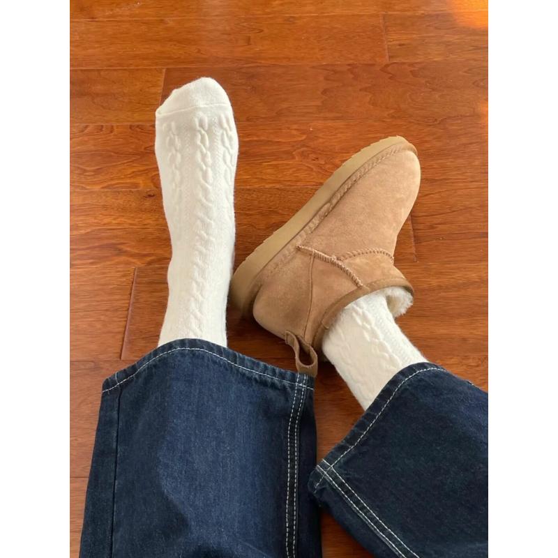 麻花羊毛袜子女中筒秋冬季加绒加厚堆堆袜羊绒日系冬天月子长筒袜