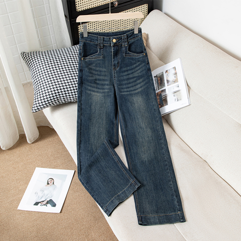 秋冬弹力窄版阔腿裤牛仔裤女长裤新款八分高腰加绒小个子直筒九分