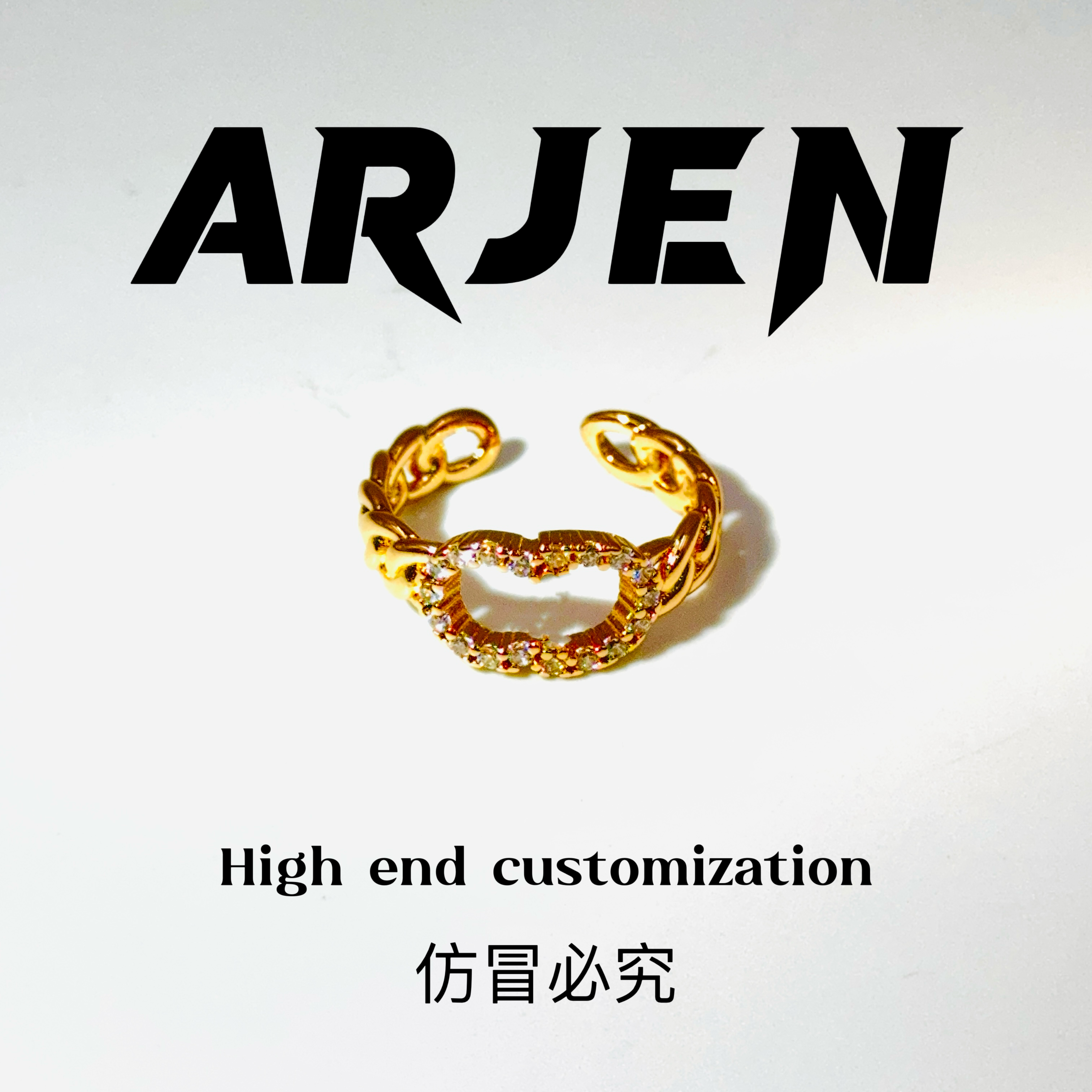 铜合金戒指 【门店1388】镀K金CD戒指手工轻奢时尚复古法式小众D14