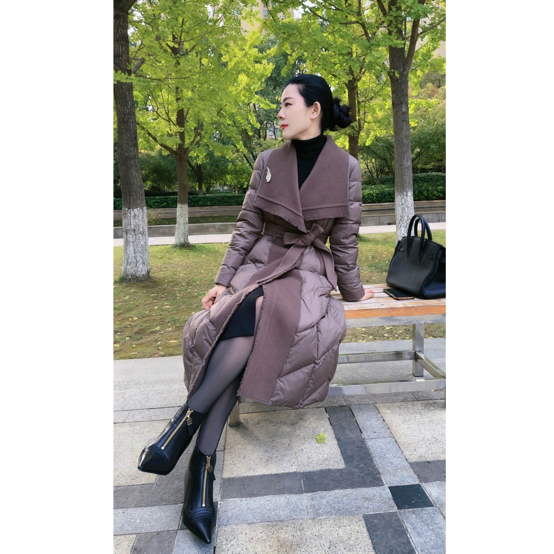 加厚冬季羽绒服 90新国标白鸭绒 双面全羊毛大翻领时尚过膝88626