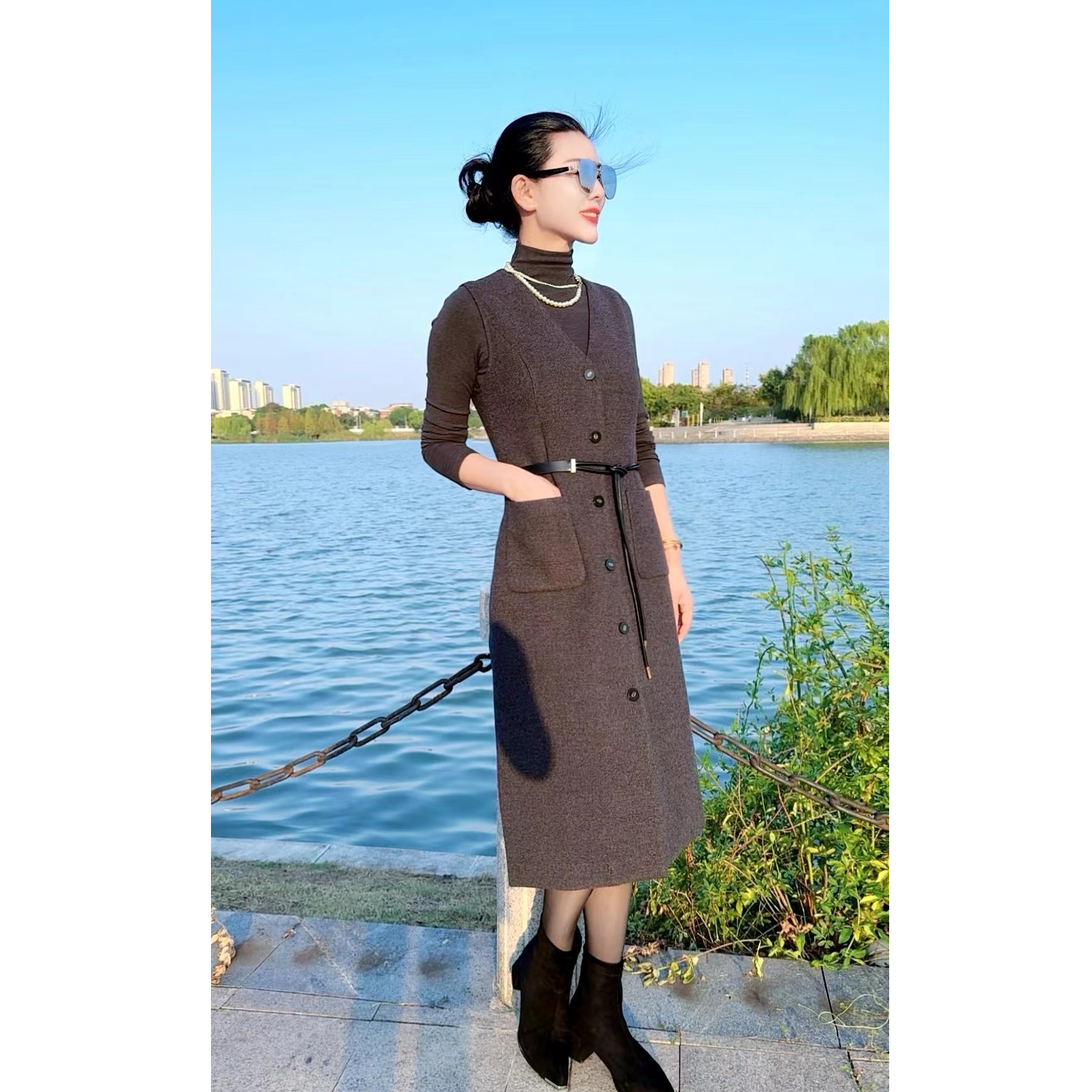 新款连衣裙 女士连衣裙 套裙 气质显瘦秋季新款连衣裙8073