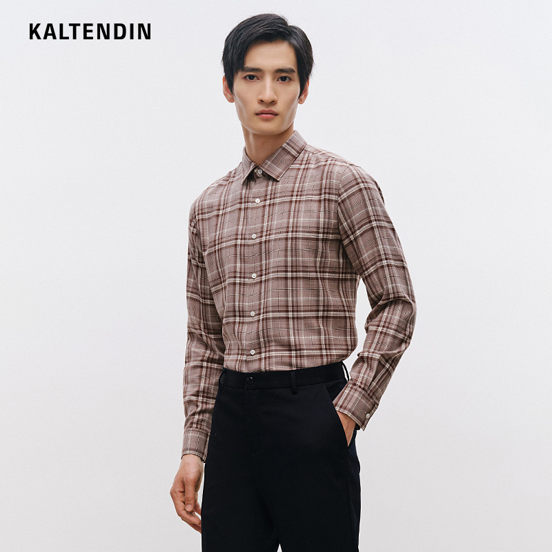 卡尔丹顿男士秋冬新款格子绵羊毛长袖衬衫休闲衬衣KDBW43529CA