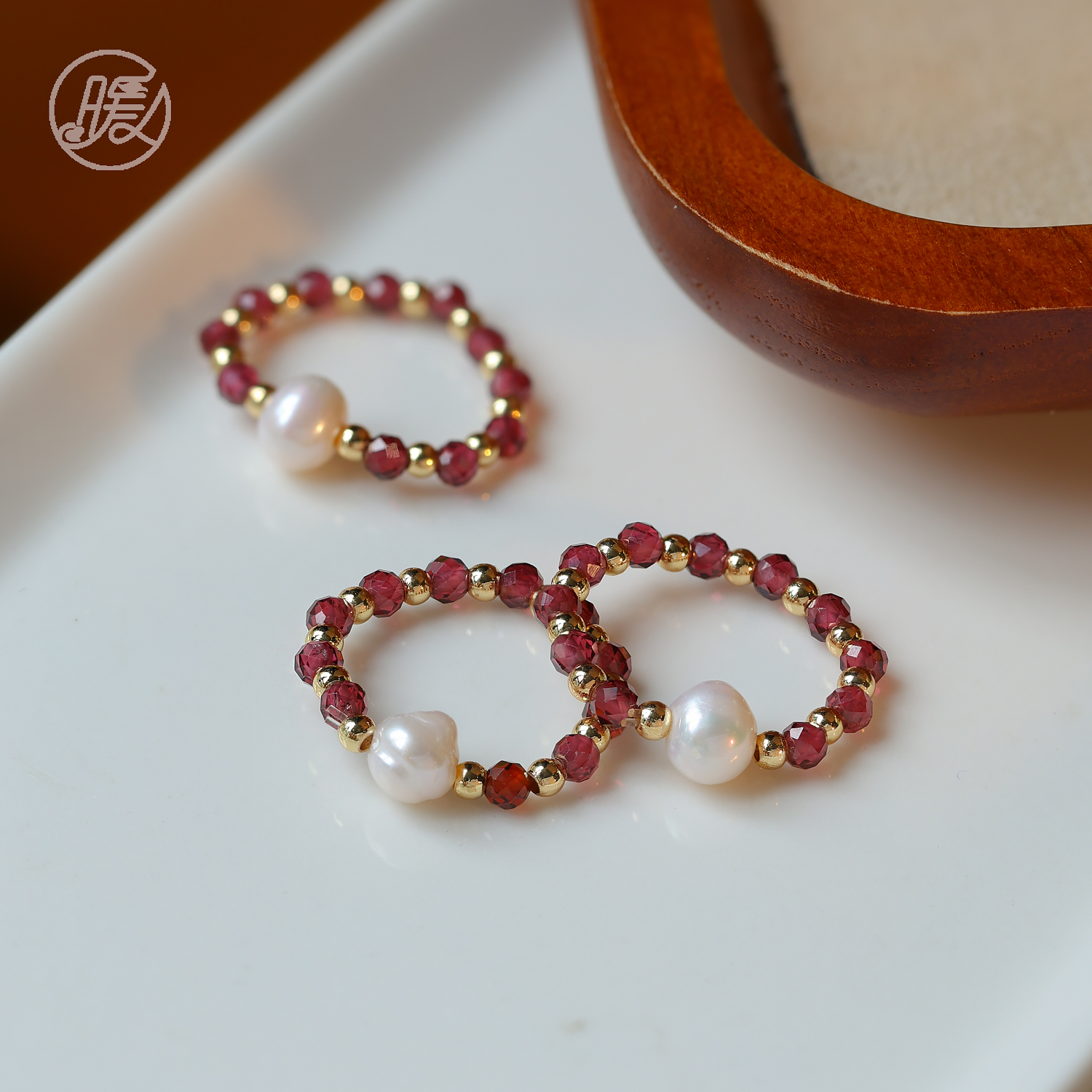 天然石榴石戒指搭配珍珠戒圈7731多样性发（发一）