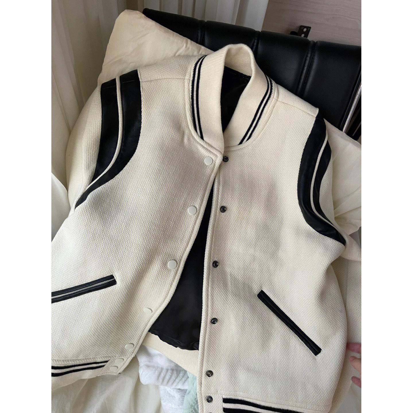 2023欧美高街hiphop撞色拼接夹克外套男女宽松潮牌痞帅加厚棒球服