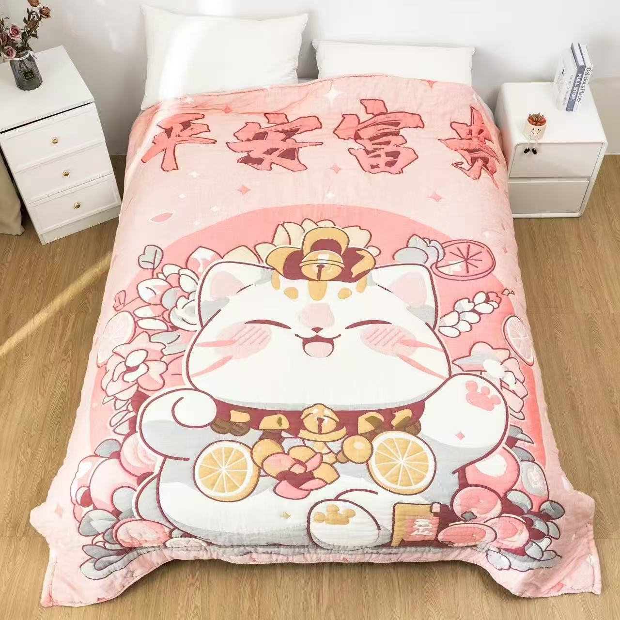 【招财猫】200*230cm双层泡芙精梳棉花被亲肤柔软泡芙被