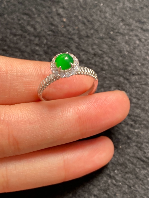 天然翡翠A货 危料 蛋面戒指