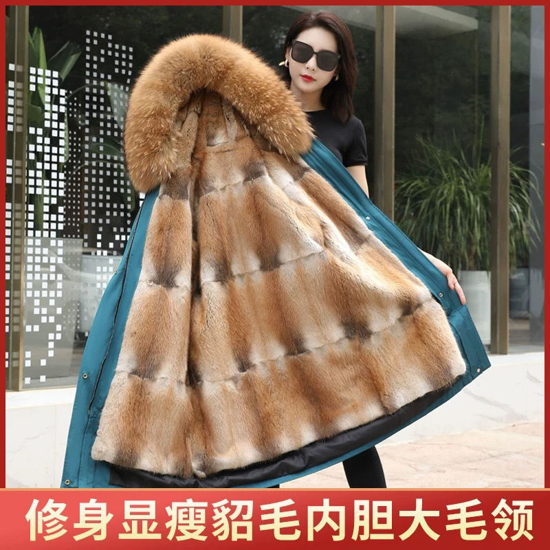 派克服外套女款青根貂时尚保暖上衣服长款显瘦中长款冬季秋冬连帽