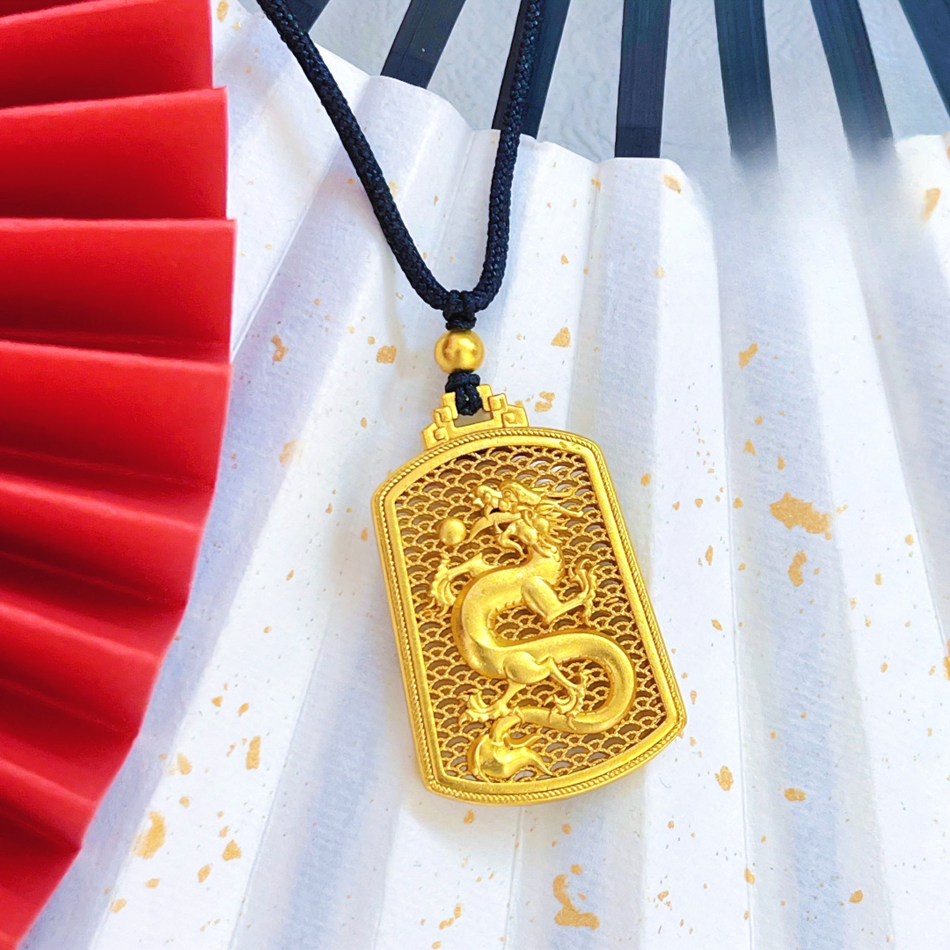  CHEN XI【晨玺】手工 黑色编绳 小镂空 龙牌 吊坠项  久不掉色   