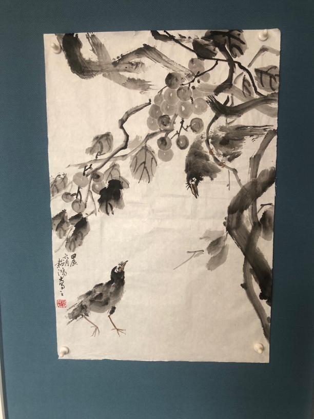 大写意葡萄八哥水墨原作