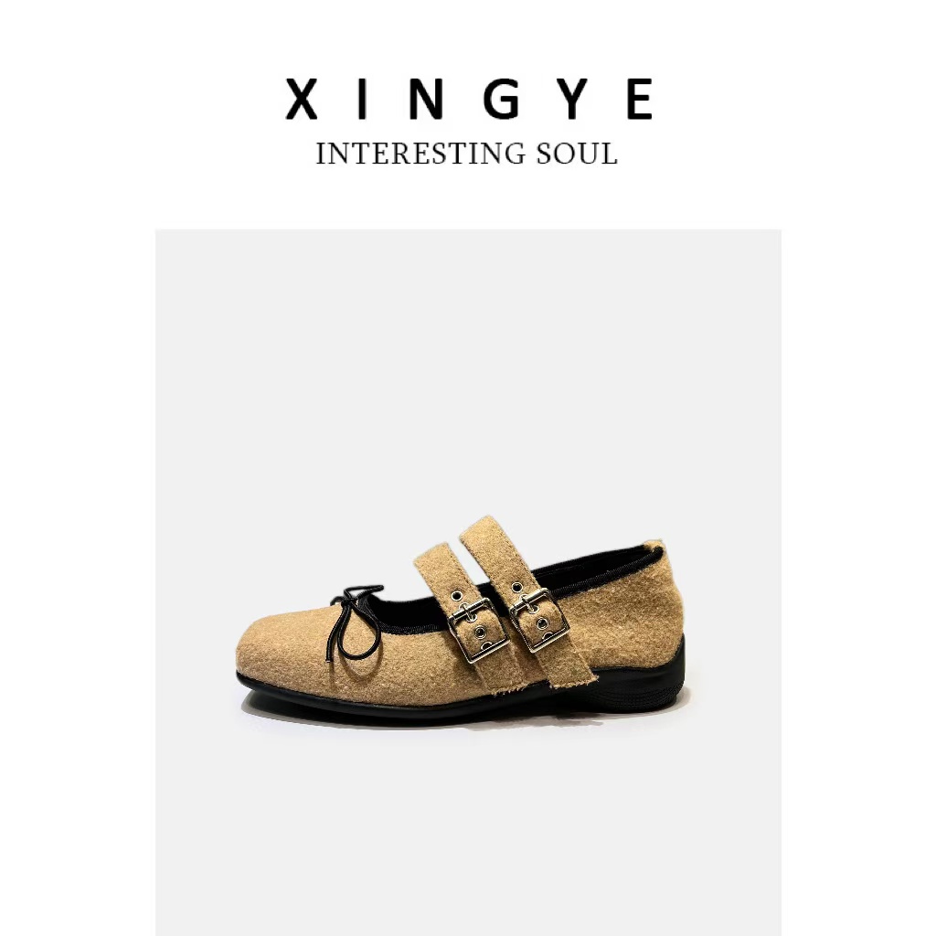 XINGYE小众厚底蝴蝶结方头一字玛丽珍鞋女仙女温柔单鞋