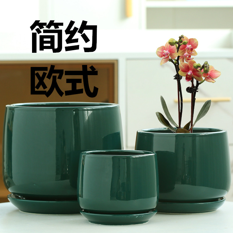特大号白色花盆陶瓷带托盘蝴蝶兰专用仙人球黄金葛包邮特价清仓简