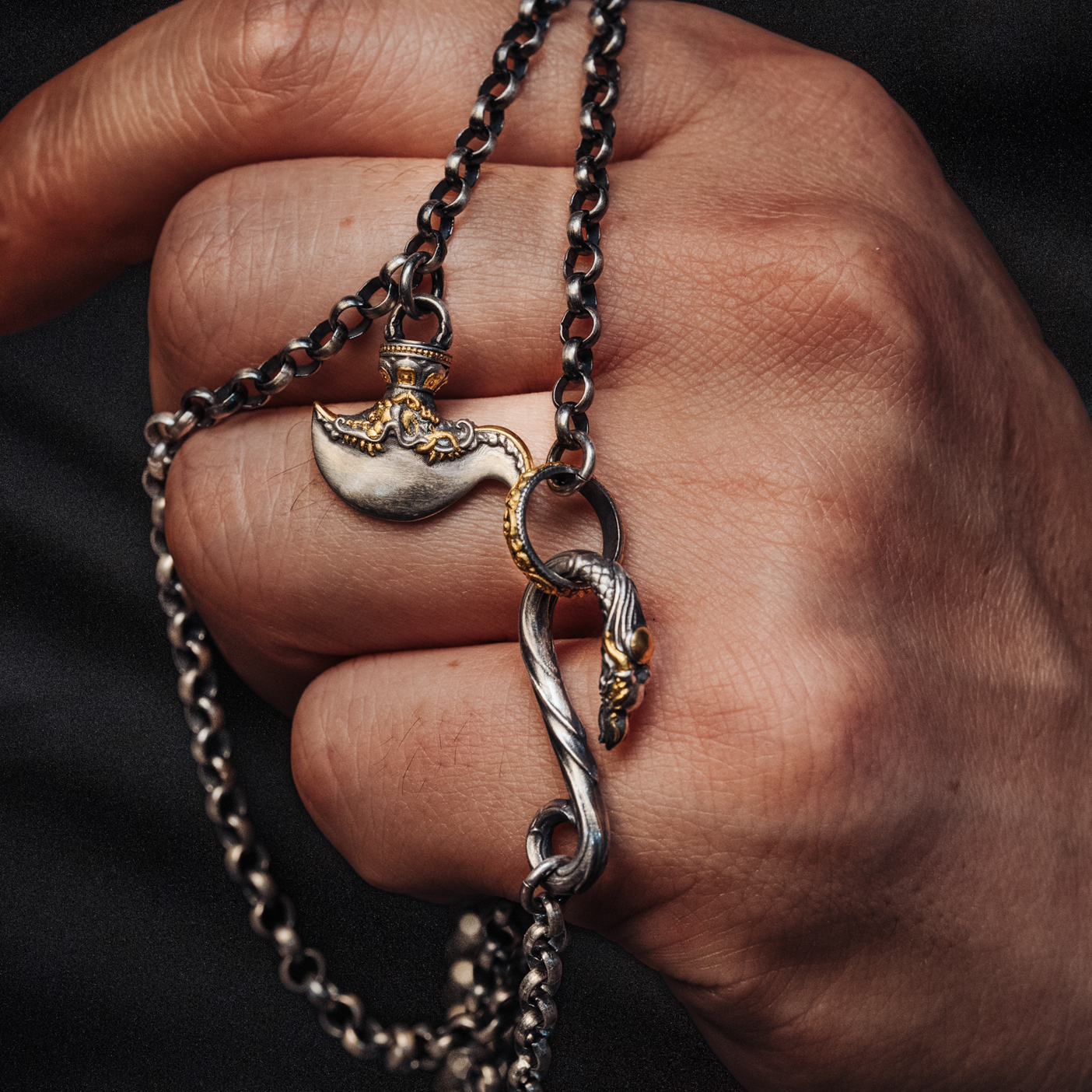 BENJIANG/本匠 链子925银 大鹏鸟s钩项链藏传国风复古手工项链