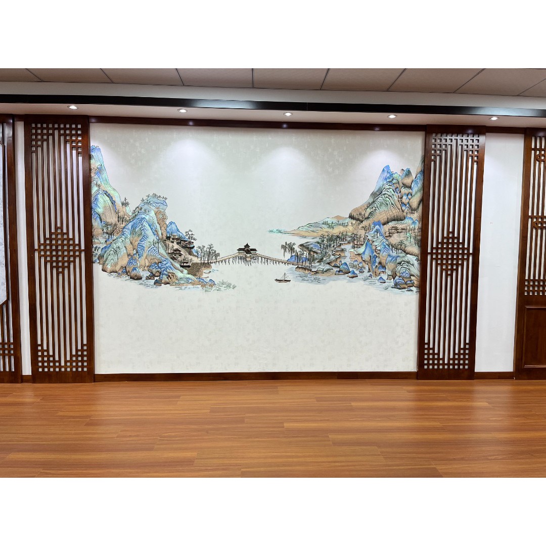 木绣高端定制款千里江山新中式刺秀背景墙布