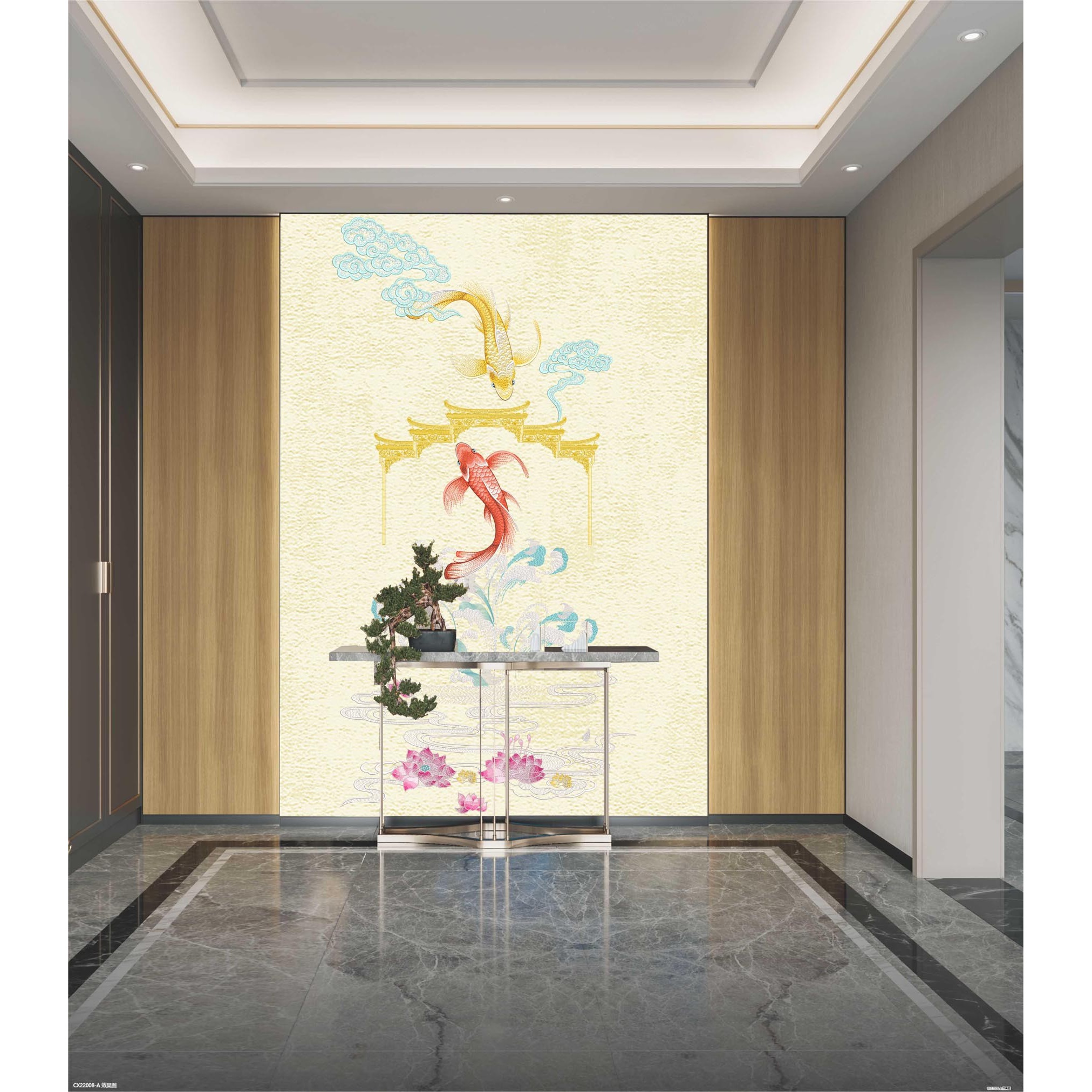 木绣鱼跃龙门新中式刺绣玄关背景