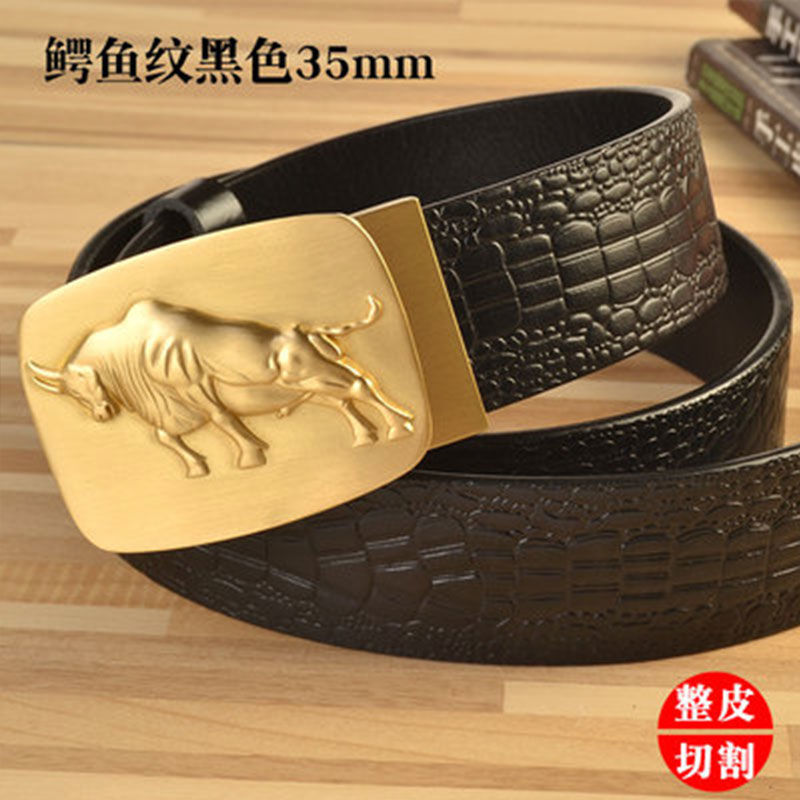 黄铜自动扣腰带男真皮头层牛皮皮带本命年裤腰带商务裤带休闲潮流