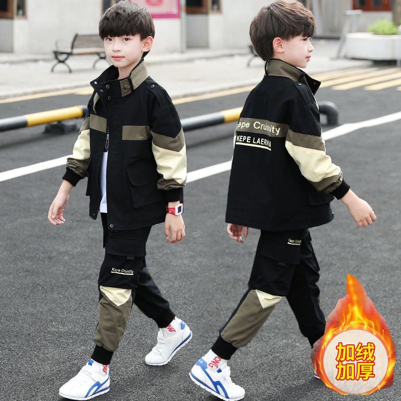 男童秋冬款套装2023新款加绒加厚休闲儿童中大童运动两件套冬款潮