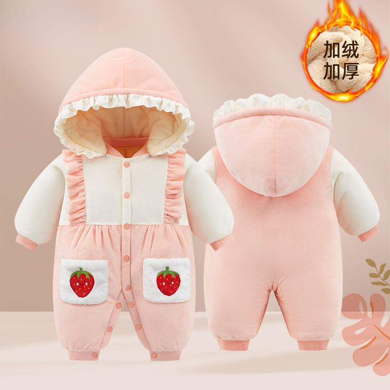 新生婴儿夹加绒连体衣秋冬款宝宝冬季衣服保暖爬爬服外出服服