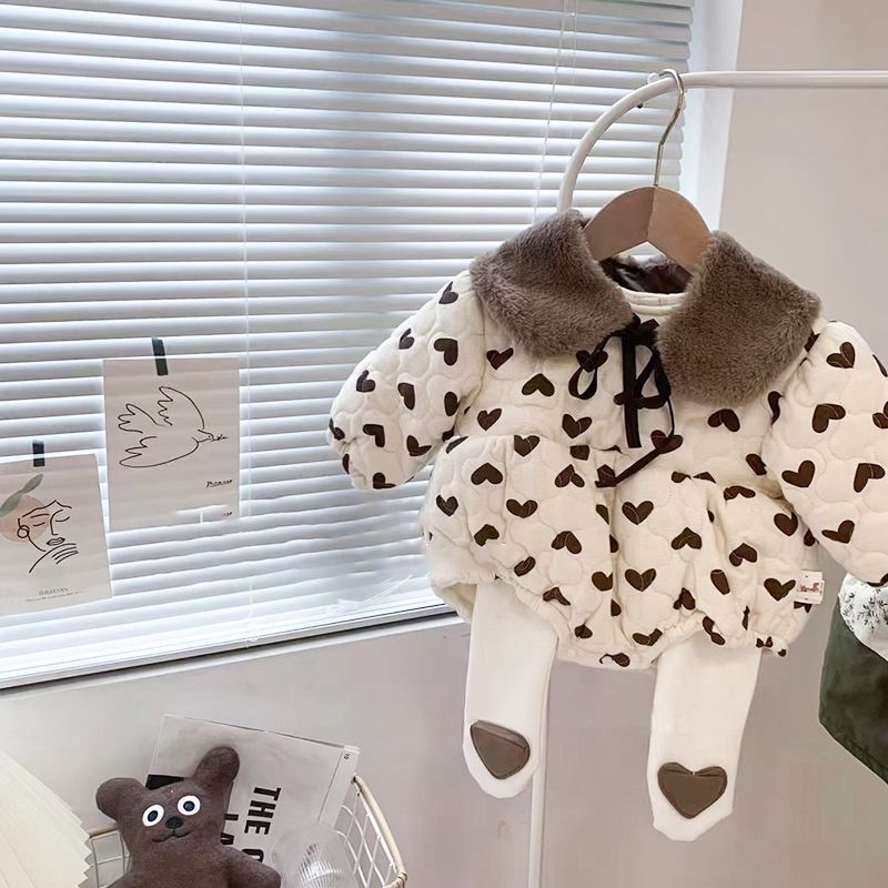 韩版宝宝衣服冬装加绒加厚包屁衣婴儿保暖连体衣打底裤婴童外出服