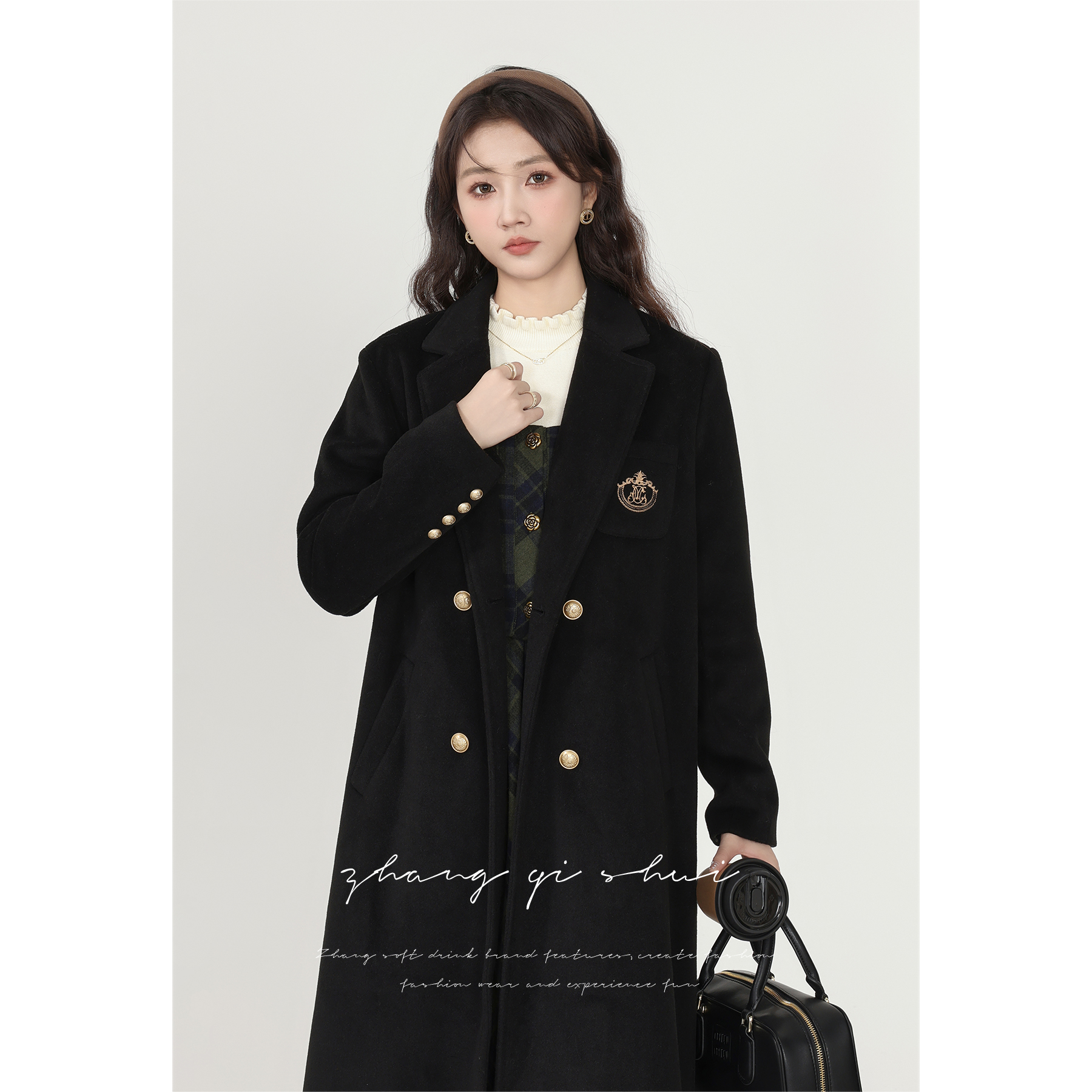 张汽水《冬日摩洛哥》秋冬季新款百搭黑色学院风外套女LZQS06111