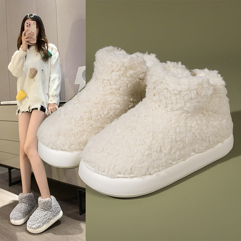 暖绒毛毛棉拖鞋女秋冬季2023新款高帮厚底加厚保暖情侣雪地靴男士
