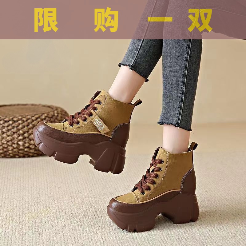红蜻蜓牌美拉德高帮2023秋季网红复古风小个子女鞋内增高老爹鞋鞋