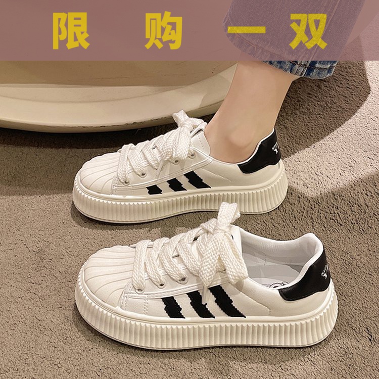 红蜻蜓牌韩版厚底饼干小白鞋女2023春季新款超火学生贝壳头百搭鞋
