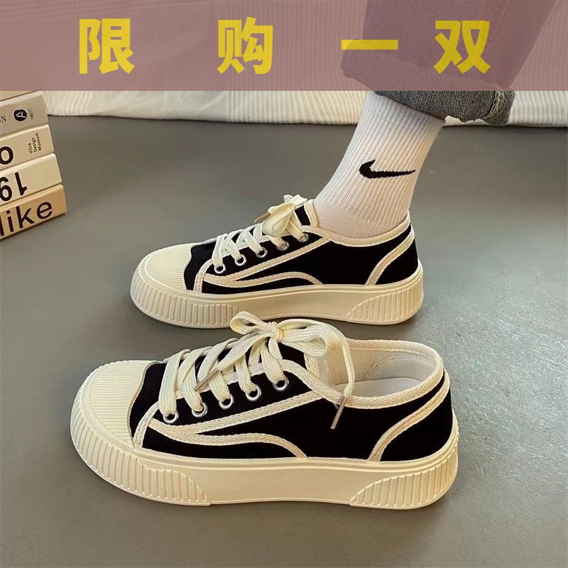 红蜻蜓牌小众厚底帆布鞋女2023新款春秋百搭饼干鞋休闲运动鞋复鞋