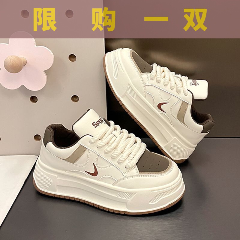 红蜻蜓牌爆款松糕百搭小白鞋女秋季高级感厚底板鞋2023新款徳训鞋