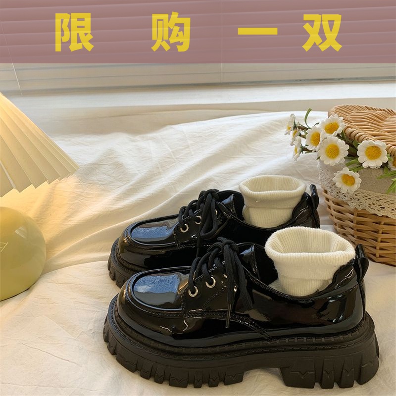 红蜻蜓牌厚底增高系带小皮鞋女2023年秋冬季新款复古英伦风百搭鞋