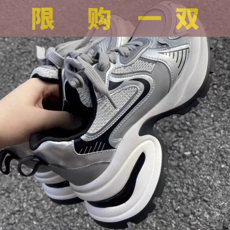 红蜻蜓牌2023秋季新款松糕厚底运动休闲鞋增高百搭ins小个子银鞋
