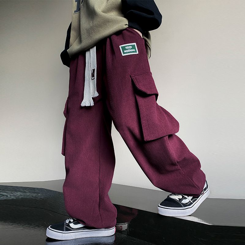 男童雪尼尔秋冬新条绒直筒工装裤中大童加厚一体绒休闲阔腿裤儿童