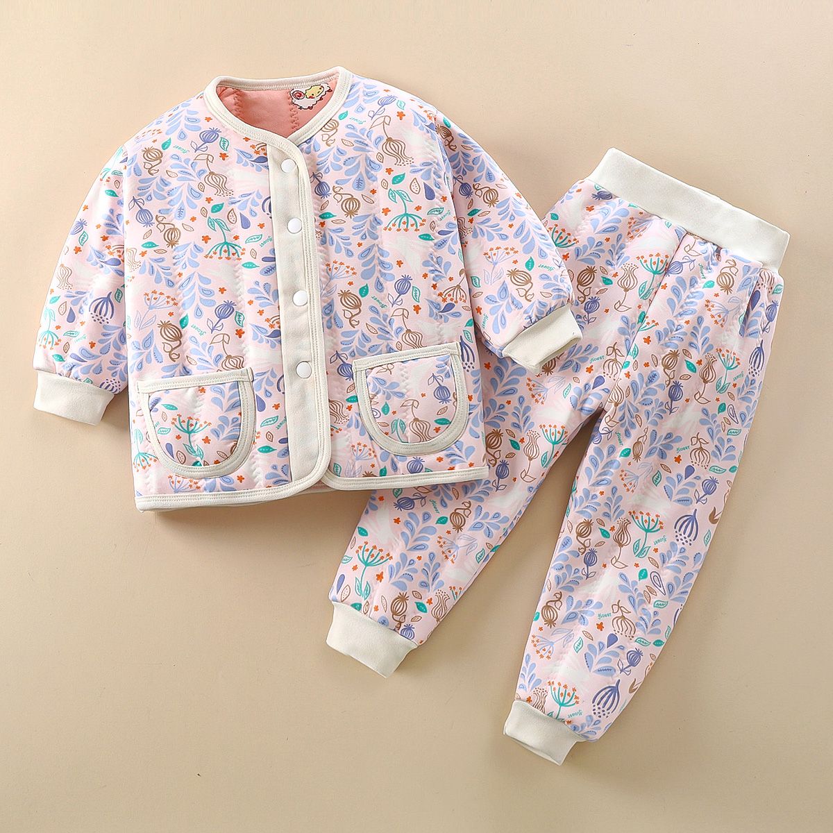 加厚三层夹棉内衣套装婴儿女童棉袄棉裤加棉内穿保暖家居服加绒款