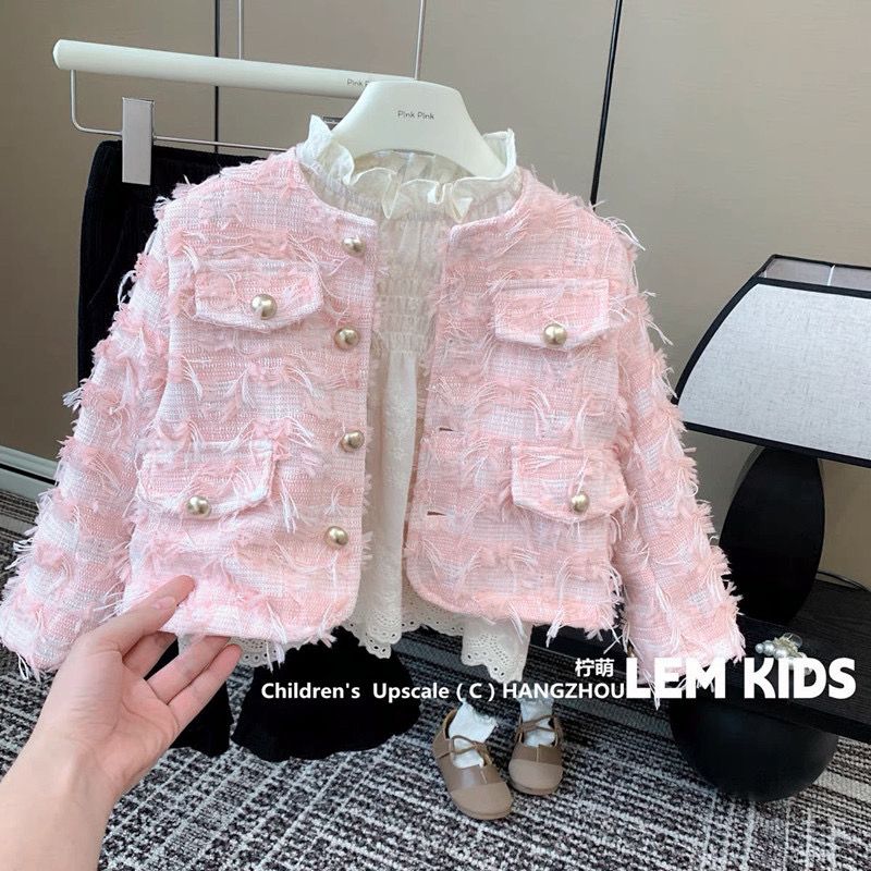 秋冬外套新款秋季儿童短款洋气名媛小香风上衣女宝宝公主流苏外套
