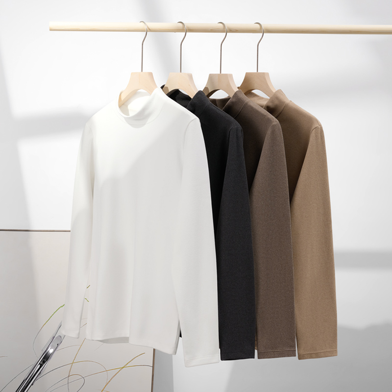 秋冬季半高领双面绒保暖打底杉百搭男女同款纯色内搭纯色长袖