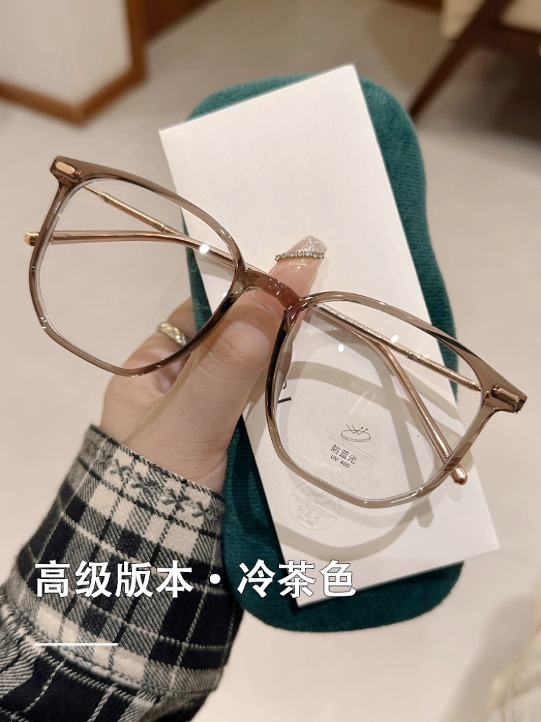 冷茶色超轻眼镜框女可配有度数近视镜片素颜圆脸韩版大框眼睛镜架