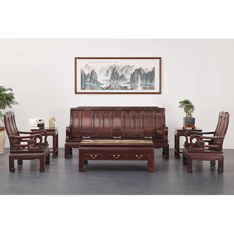 红木家具实木沙发柬埔寨酸枝素面小如意沙发