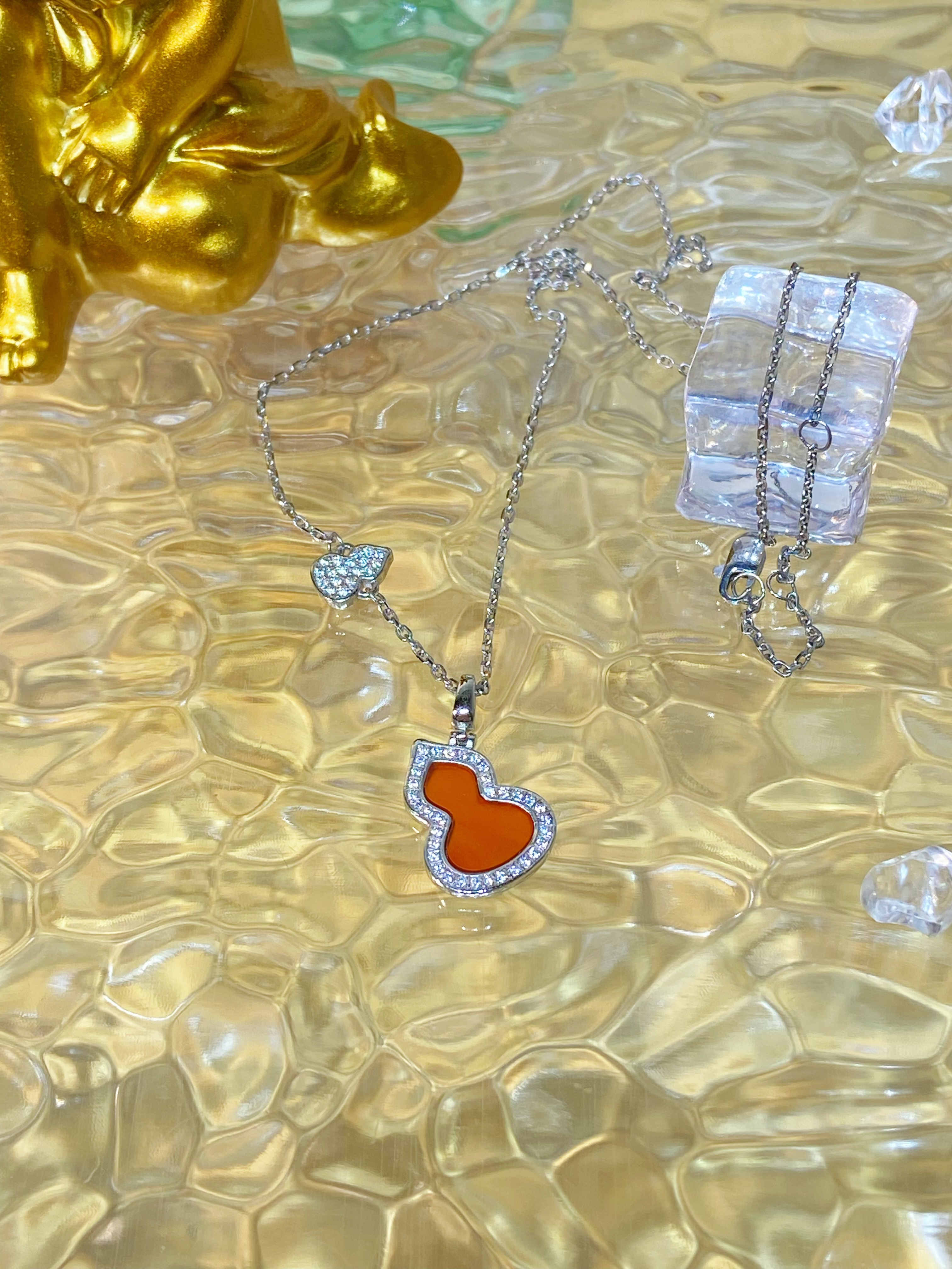 铂金Pt950  葫芦套链  铂金镶嵌莫桑