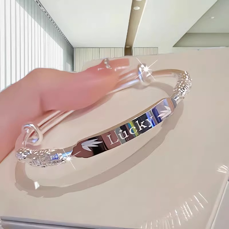 心草 足银手镯 女幸运LUCKY999纯银镯子小众轻奢情人节礼物送女友