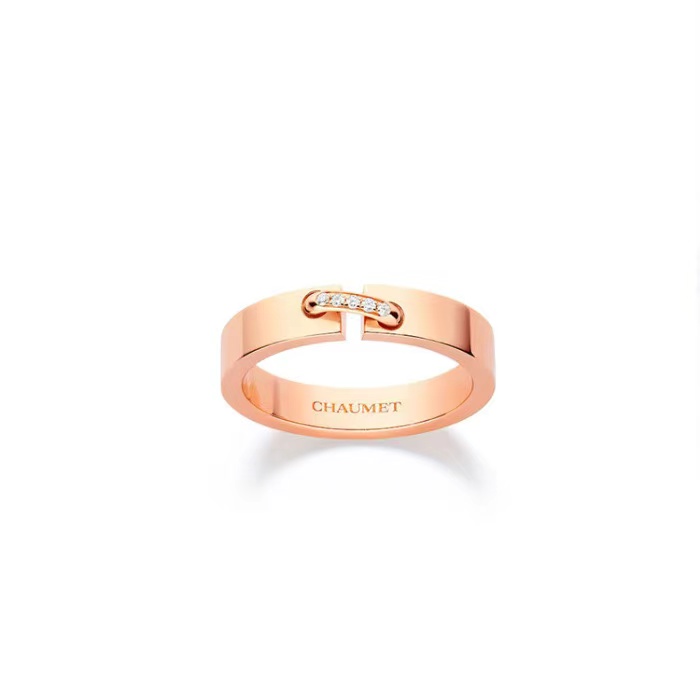 99新 Chaumet/尚美 一生缘系列 18k玫瑰金 宽版 镶钻 4毫米 戒指 