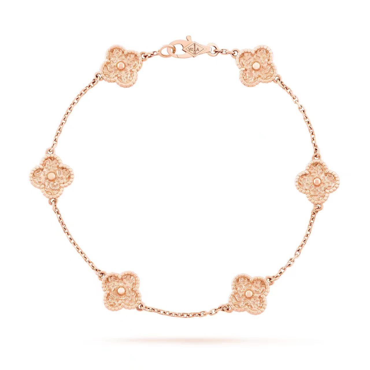99新 梵克雅宝 Sweet Alhambra 18k 玫瑰金 熔岩 六小花 手链简约
