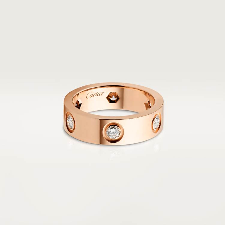 99新 Cartier/卡地亚 经典 LOVE系列 18K玫瑰金 宽版  六钻  戒指