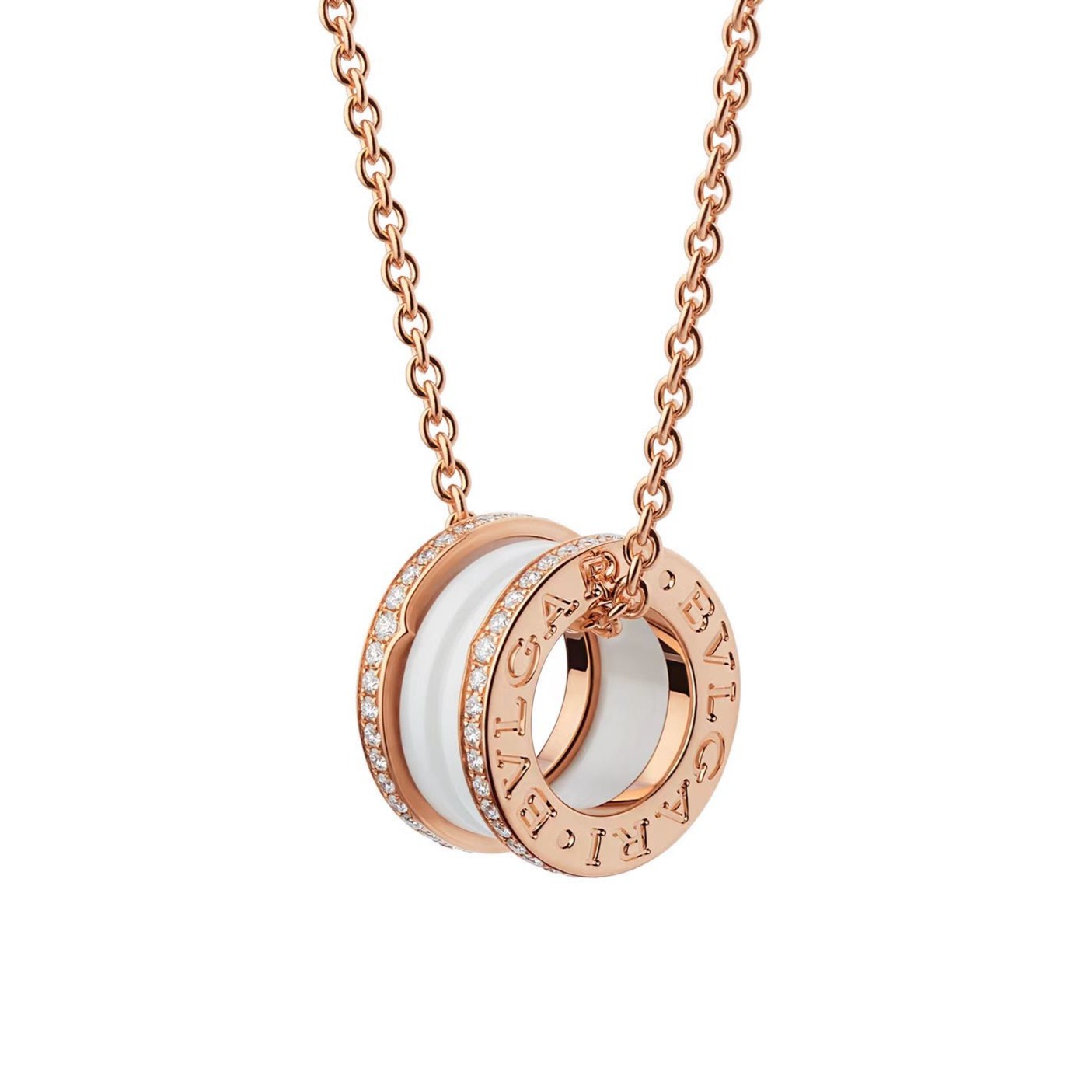 99新 BVLGARI/宝格丽 B.ZERO1系列18K金 黑白陶瓷双排钻 吊坠项链