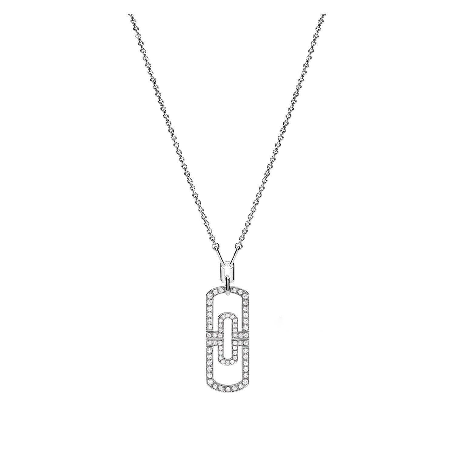 99新 BVLGARI/宝格丽 PARENTESI系列18k白金 满钻竖版 回形针项链