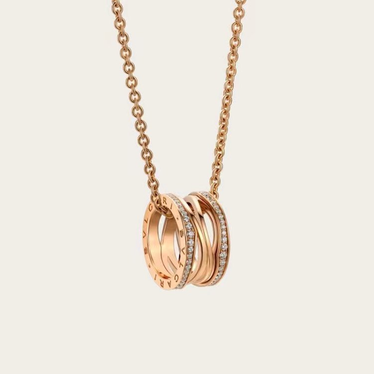 99新 BVLGARI/宝格丽 B.ZERO1系列 18k玫瑰金  双排钻 传奇 项链 