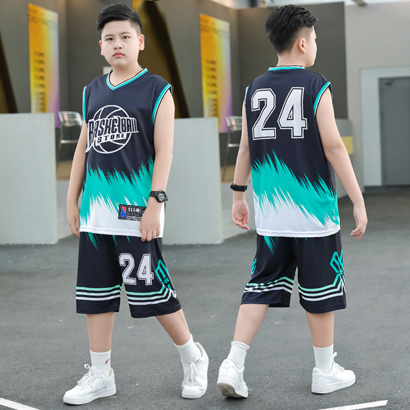 【酷乐童装】胖男童480#渐变24球服休闲套装中大童篮球服训练透气