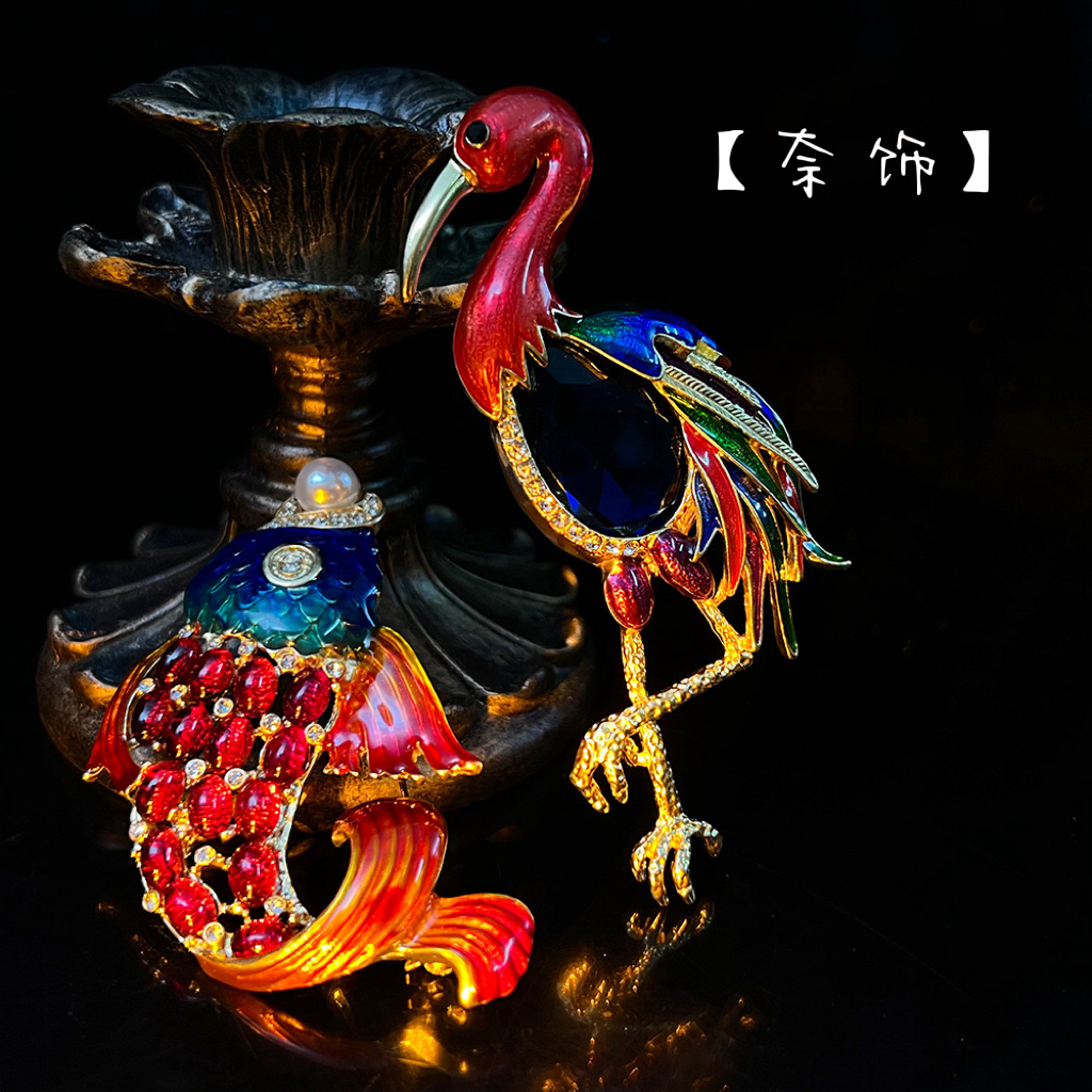 铜合金珐琅胸针 2024宫廷风耳饰胸针