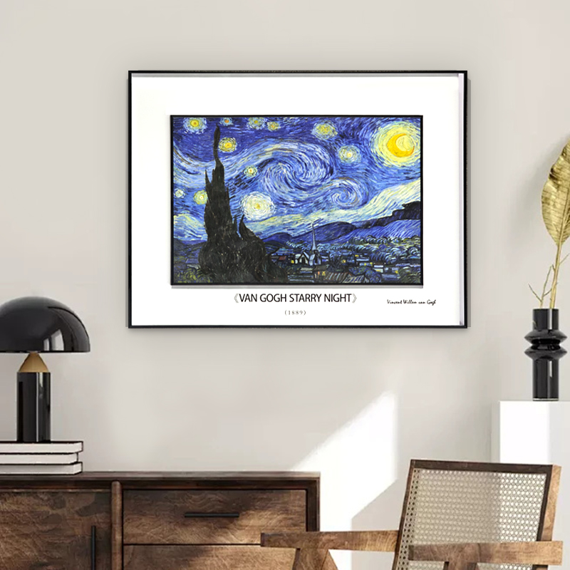梵高立体实物画中画 钢化玻璃双层铝合金装饰画 餐厅挂画星空6080
