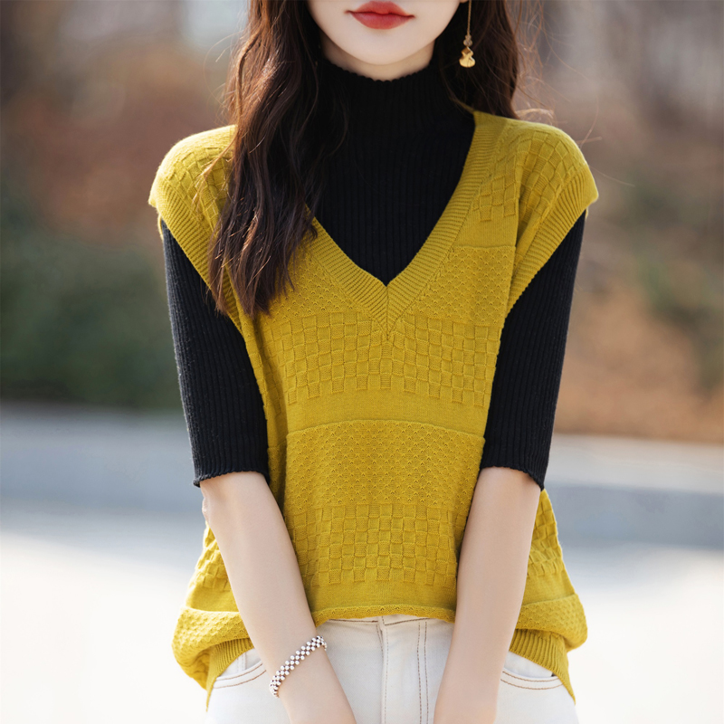 春季新款高端纯棉马甲女针织衫V领宽松百搭时尚大码外搭背心
